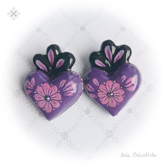 .Cherished Heart Earrings | Purple & black