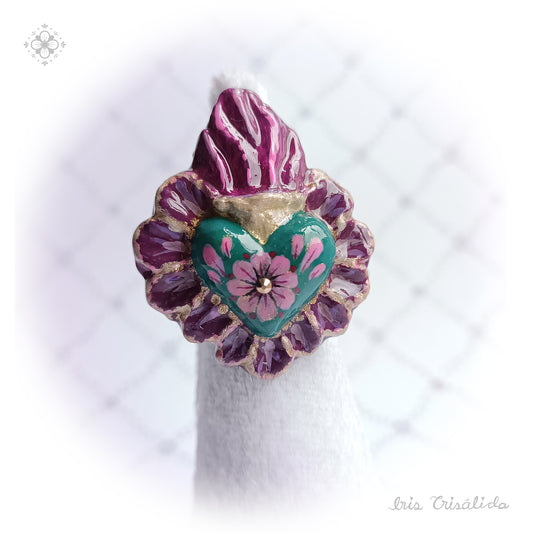 .Aureal Heart Ring | Green & purple