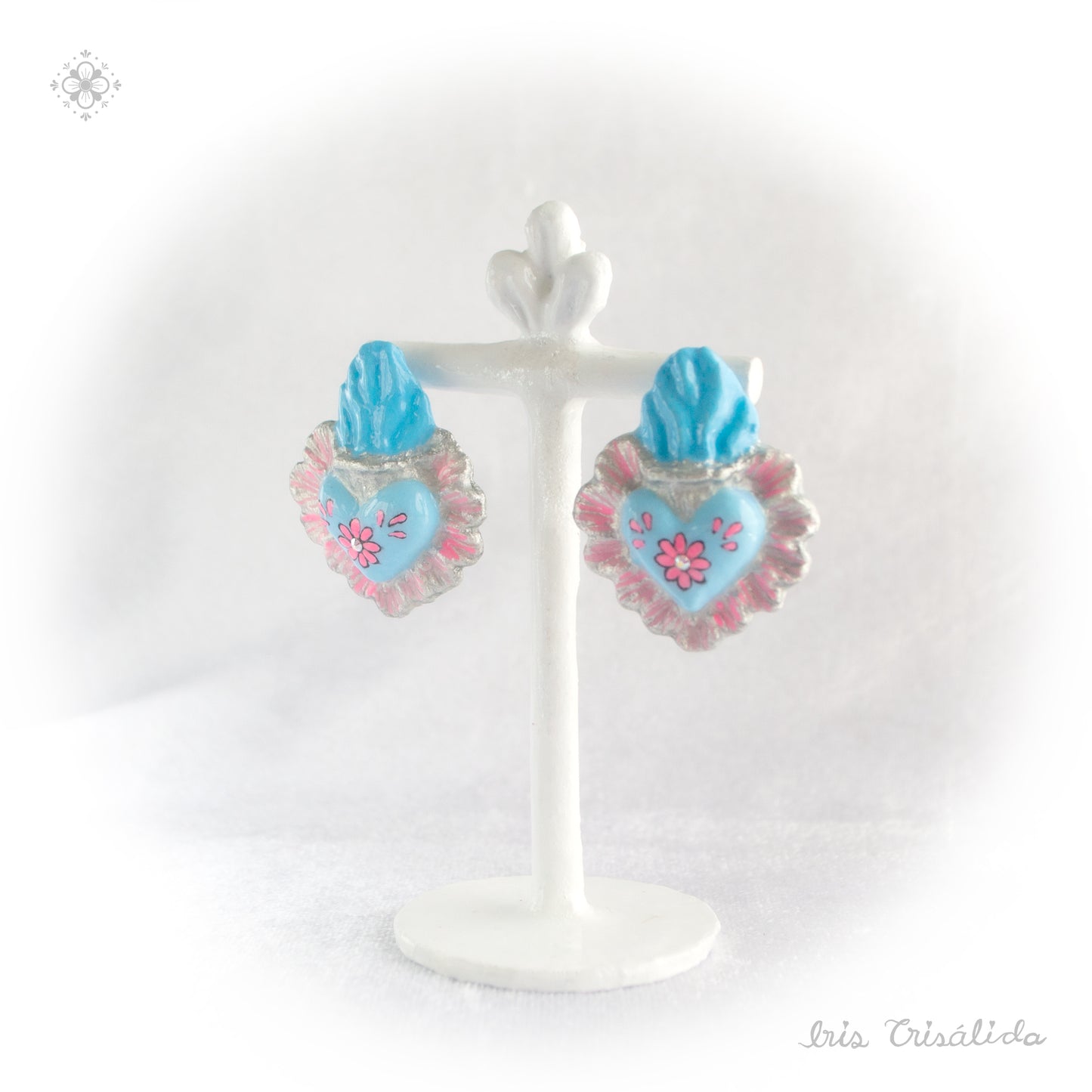 Aretes de Corazón Aúreo | Azul, plateado y rosa
