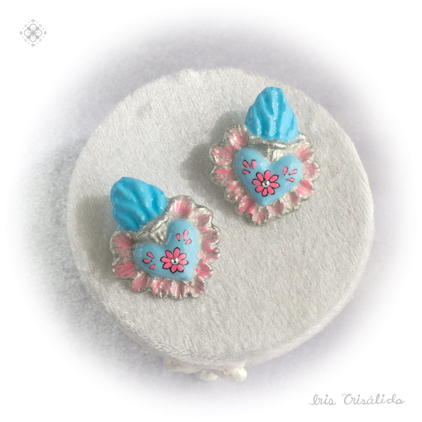 Aretes de Corazón Aúreo | Azul, plateado y rosa