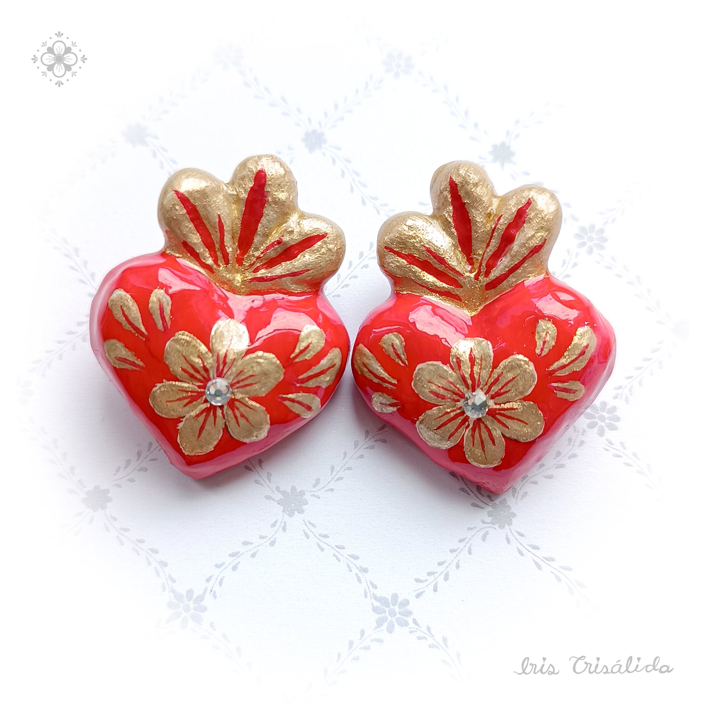 Cherished Heart Earrings | Red & gold