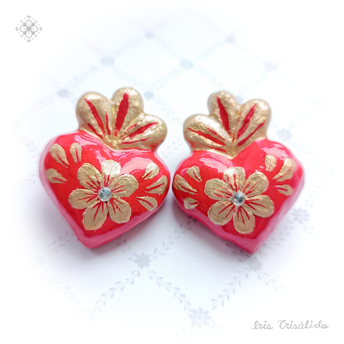 Cherished Heart Earrings | Red & gold