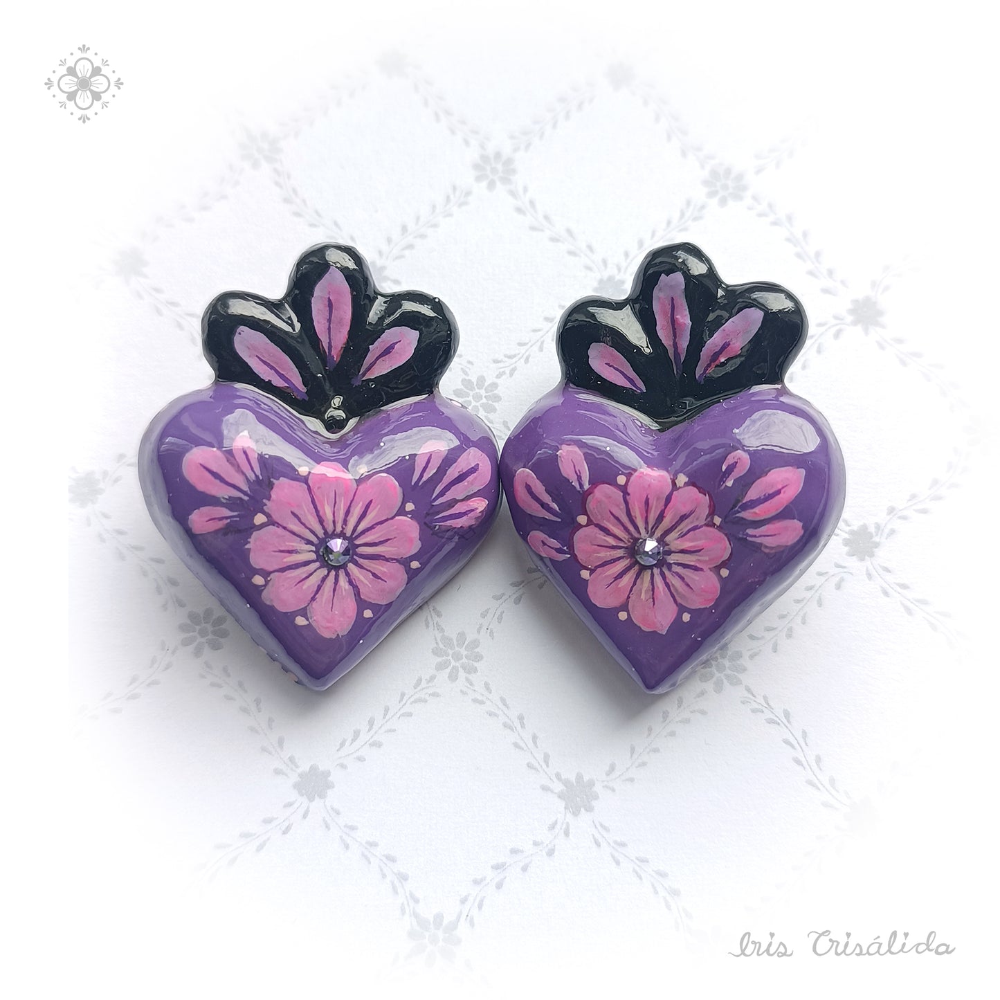 .Cherished Heart Earrings | Purple & black