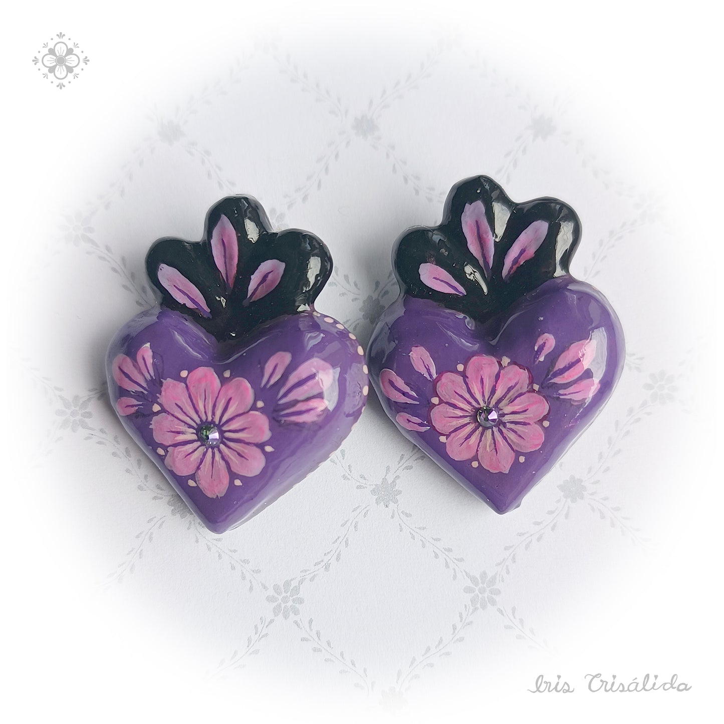 .Cherished Heart Earrings | Purple & black