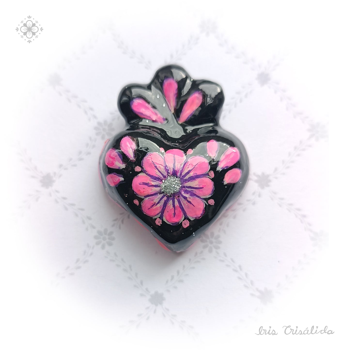 Cherished Heart Pendant | Black & pink