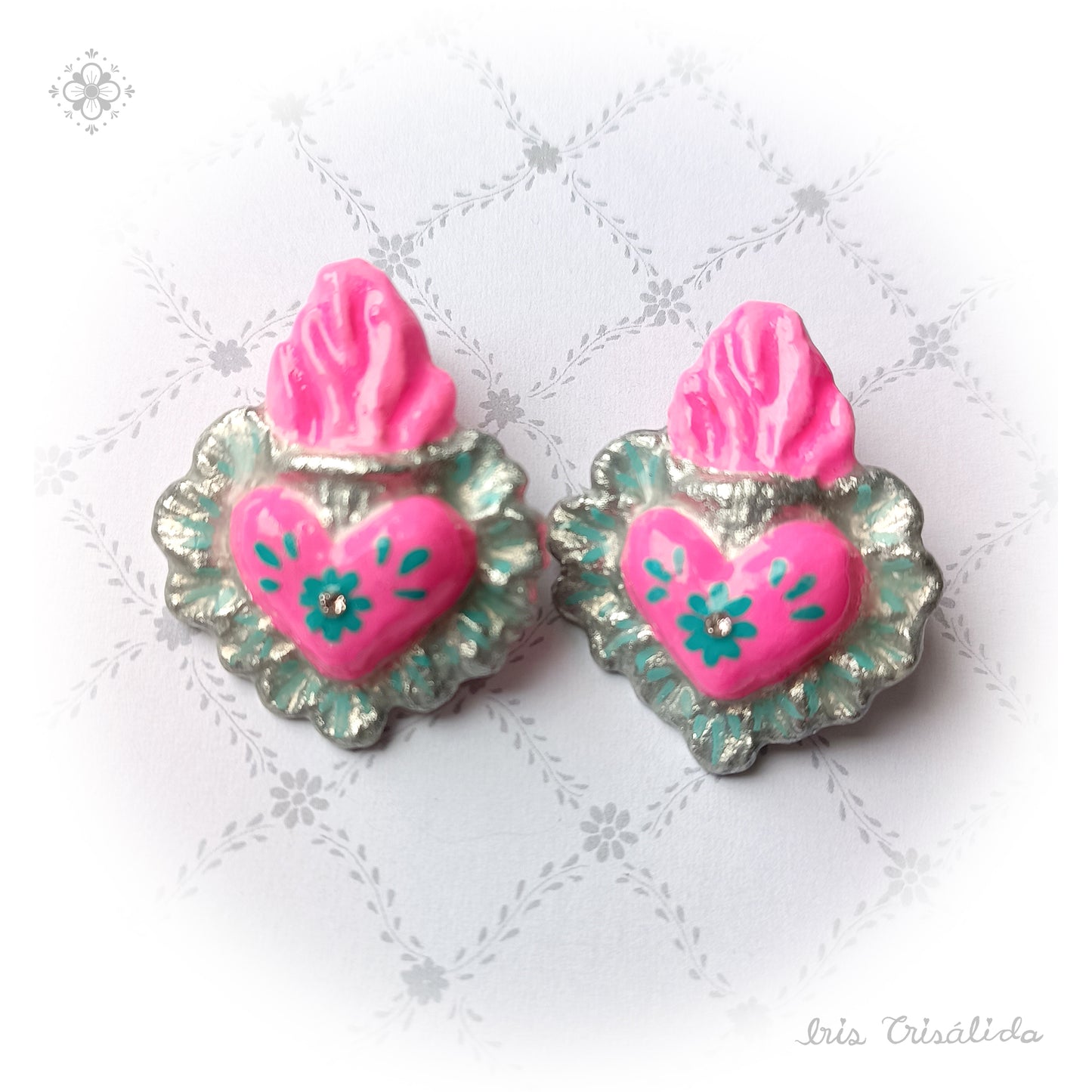 Aureal Heart  Earrings | Pink, silver & turquoise