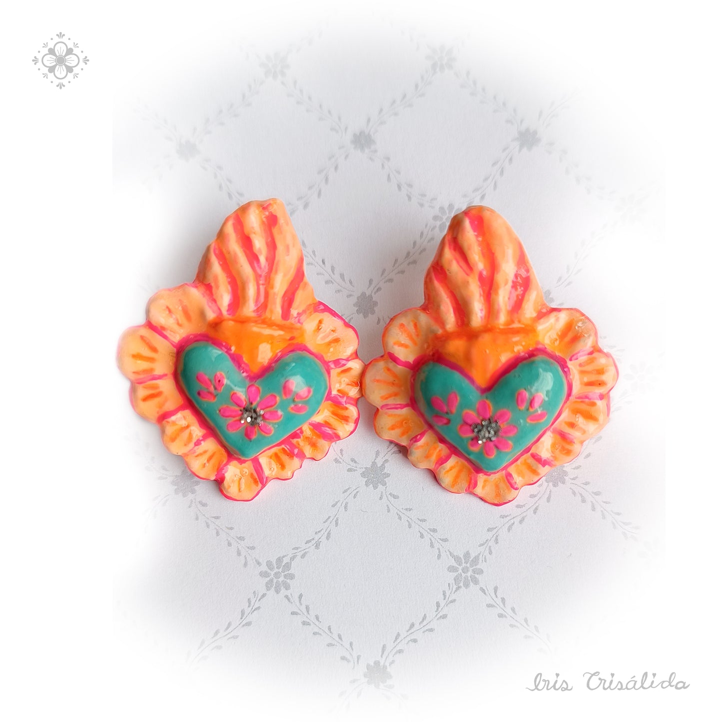 Aureal Heart Earrings | Turquoise & orange