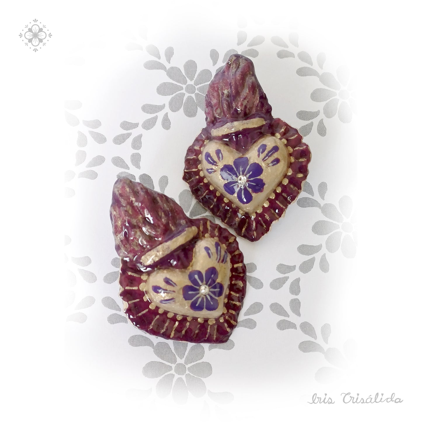 Burning Heart Earrings | Gold & Mauve