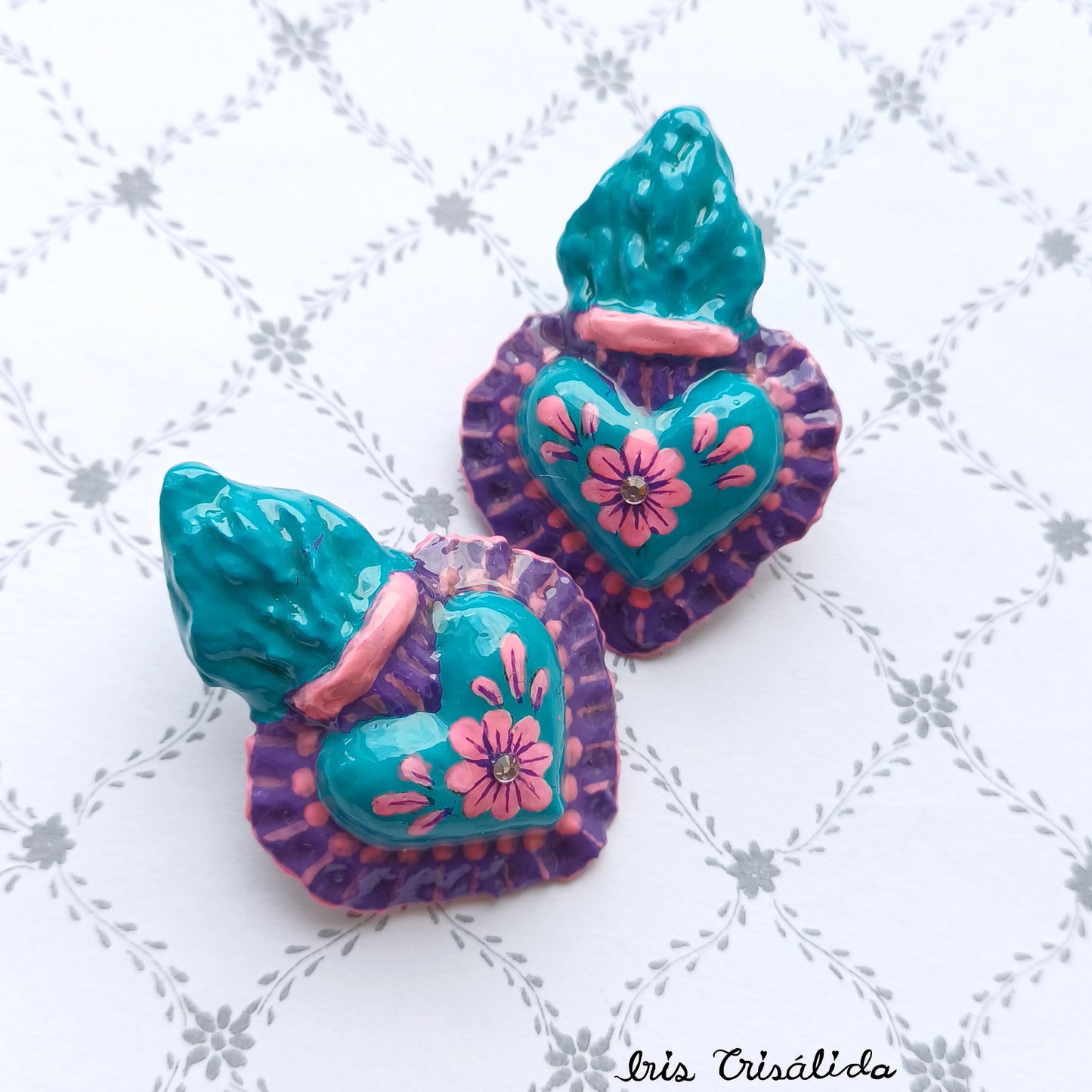 Burning Heart Earrings | Turquoise & purple