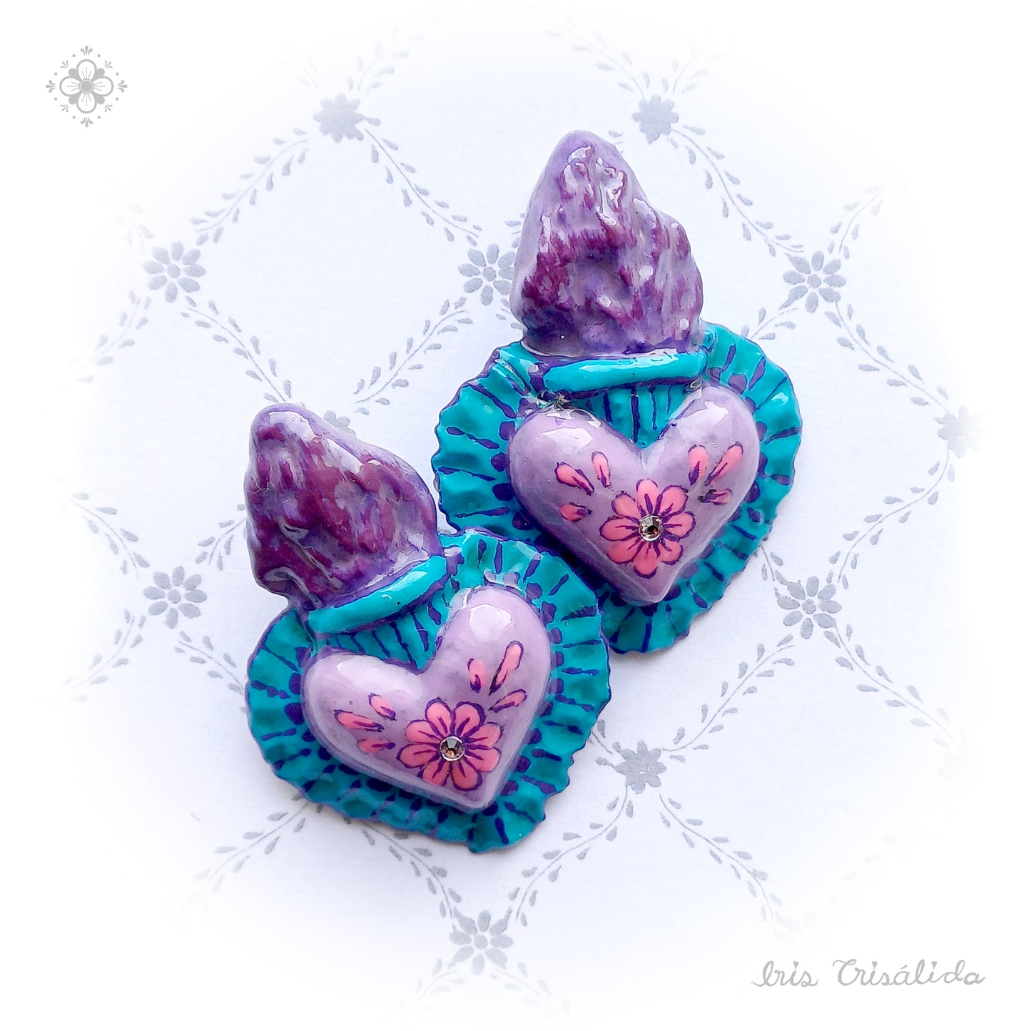 Burning Heart Earrings | Purple & turquoise