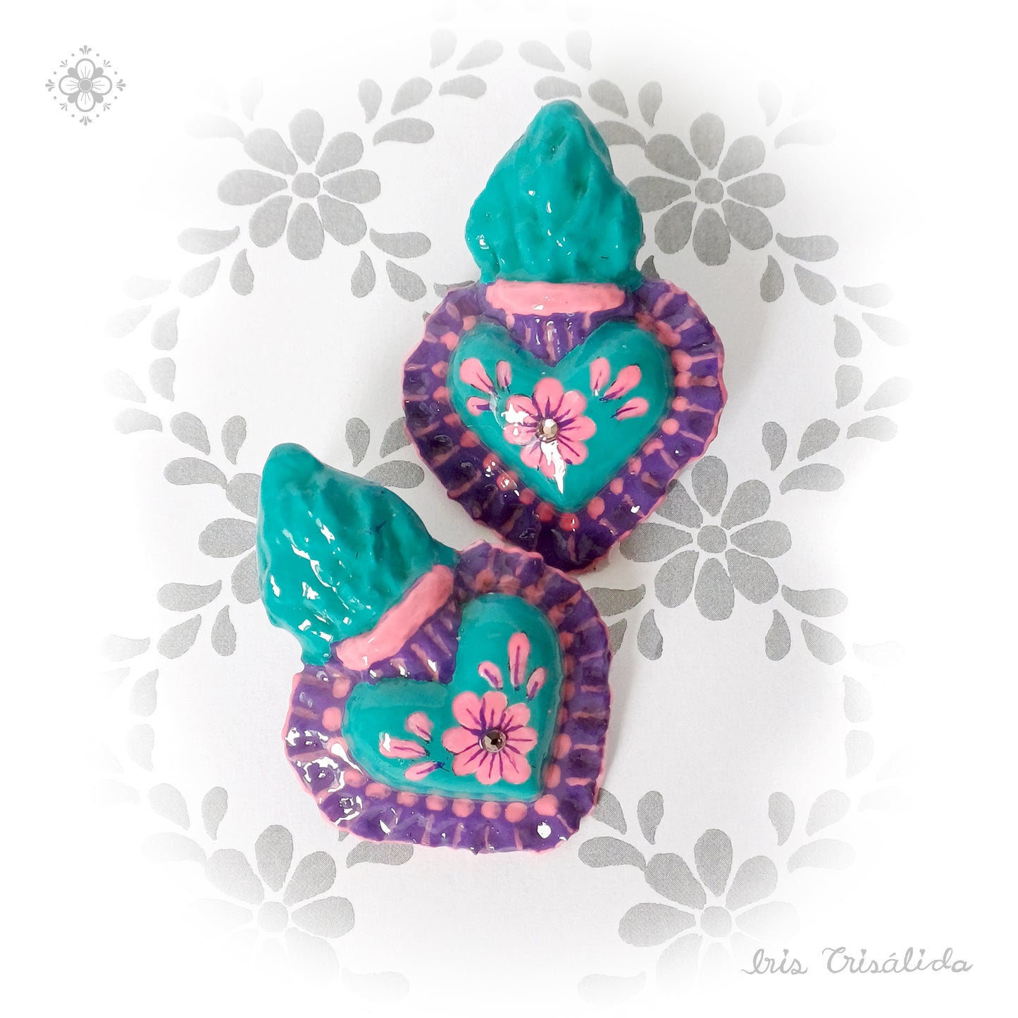Burning Heart Earrings | Turquoise & purple
