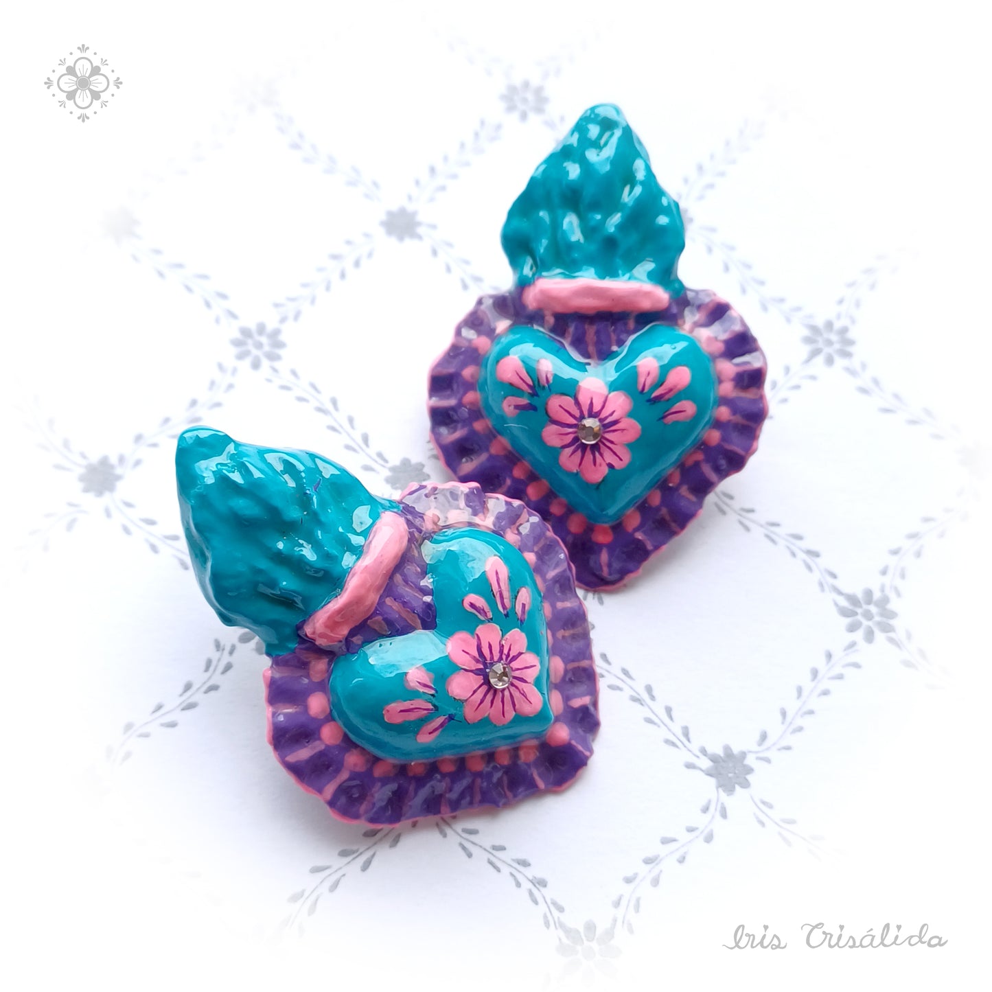 Burning Heart Earrings | Turquoise & purple