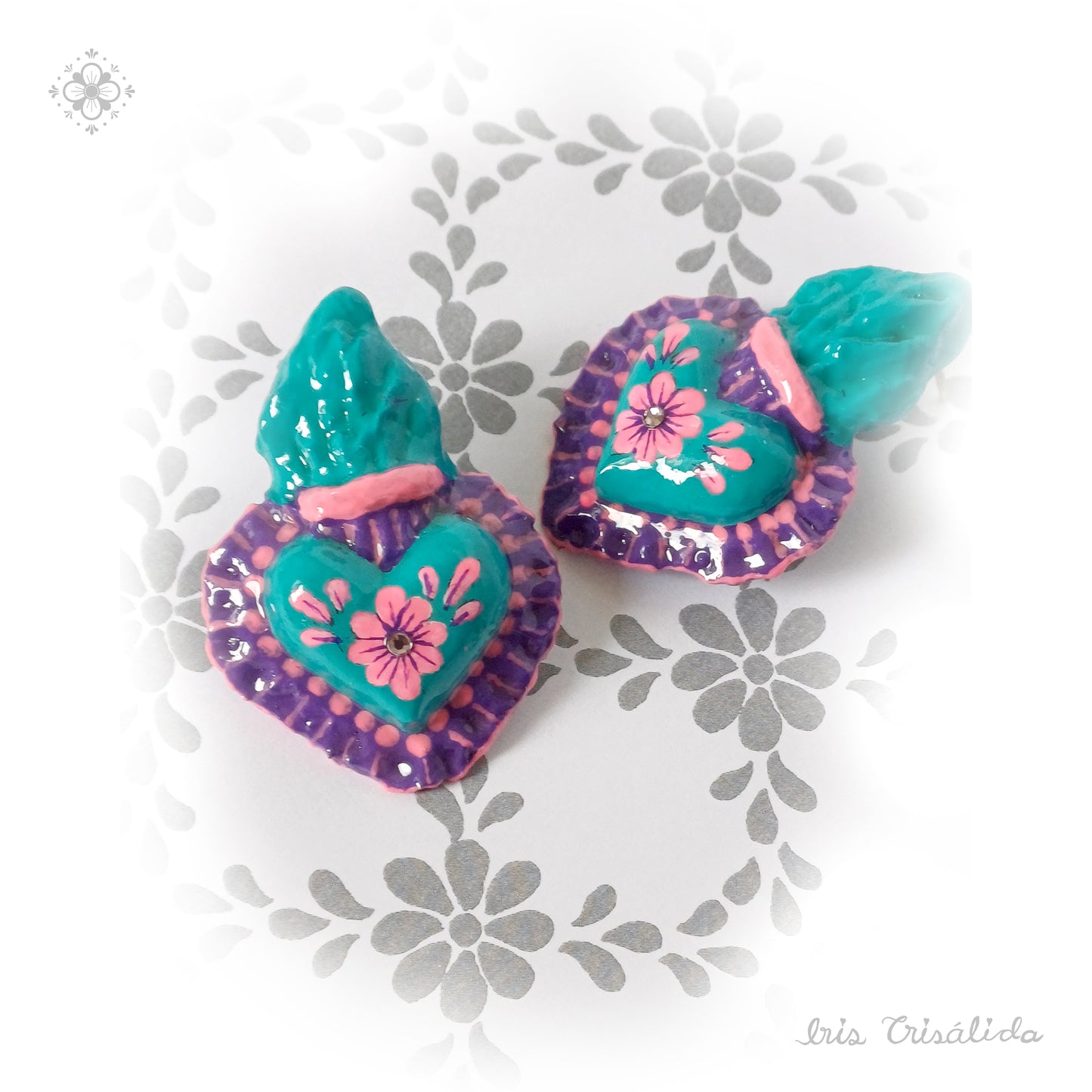Burning Heart Earrings | Turquoise & purple