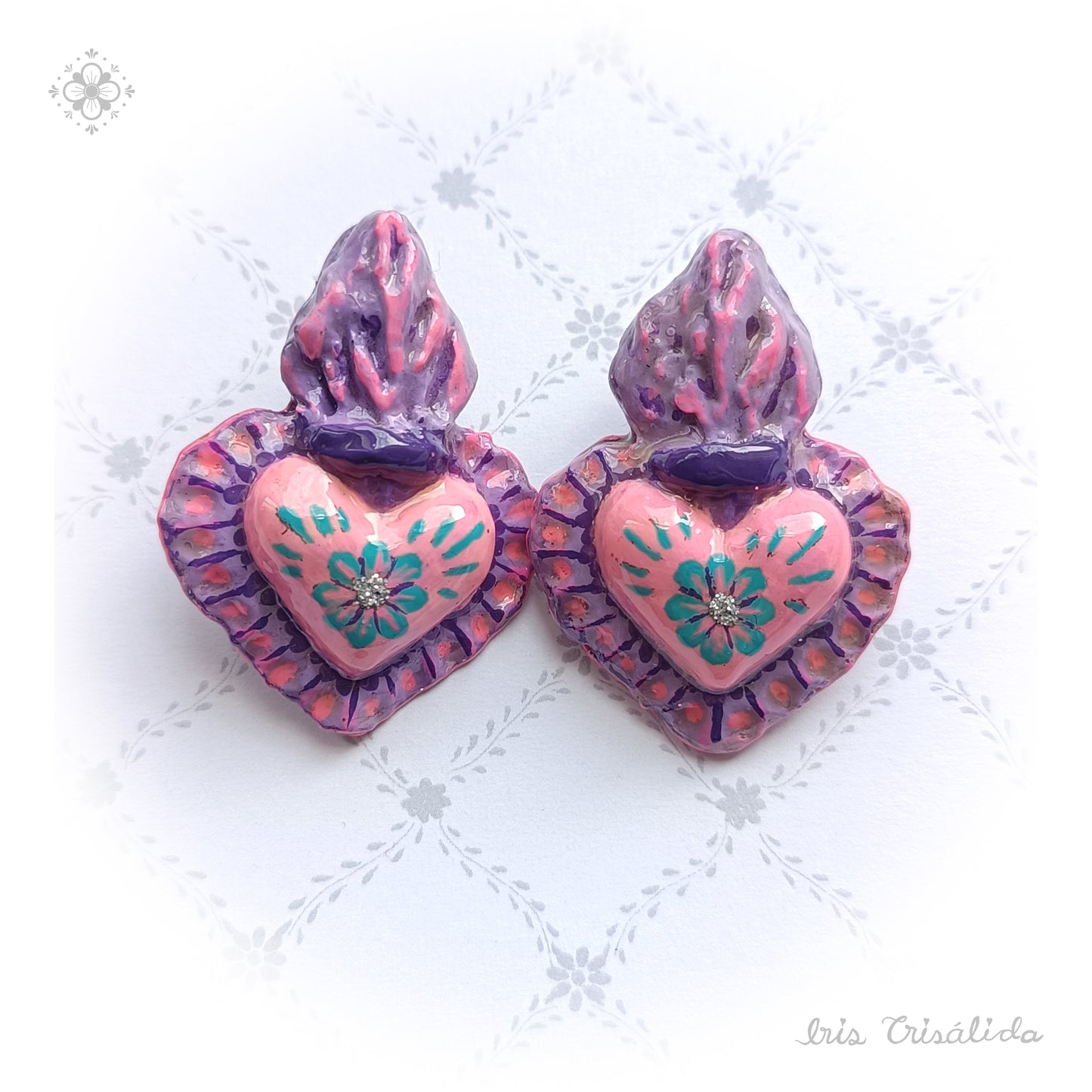 Burning Heart Earrings | Pink & purple