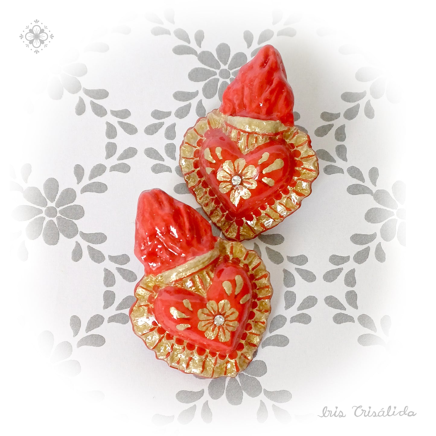 Burning Heart Earrings | Red & gold