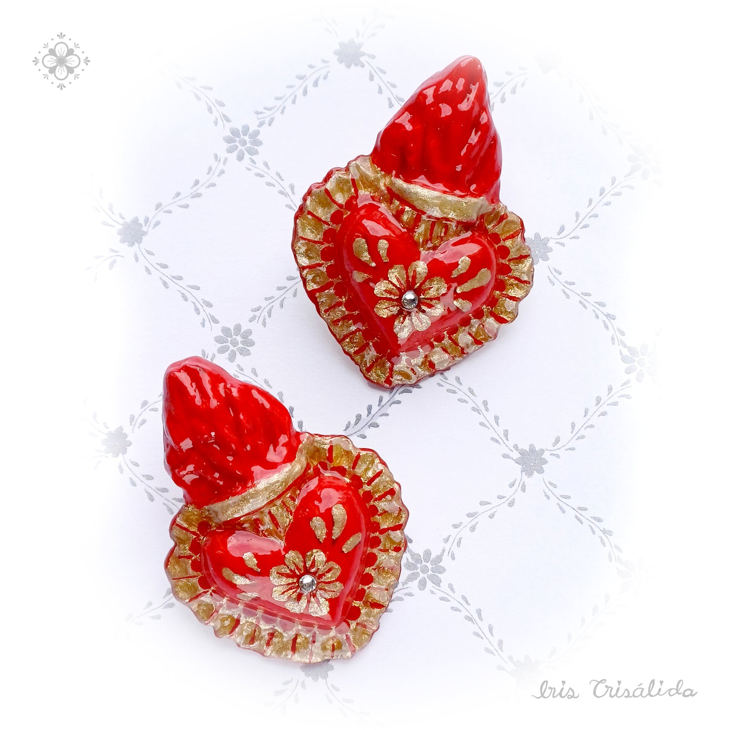 Burning Heart Earrings | Red & gold