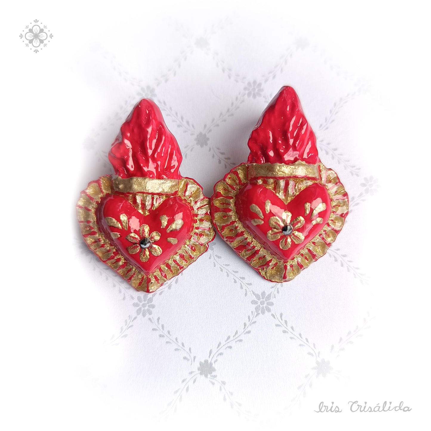 Burning Heart Earrings | Red & gold II