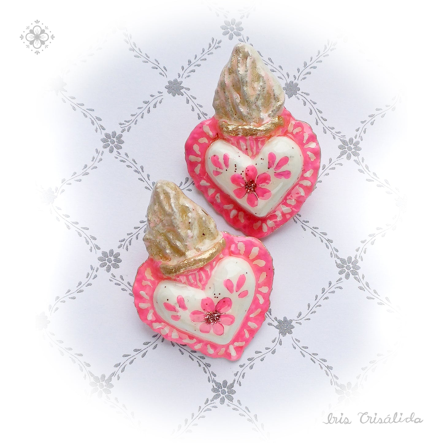 Burning Heart Earrings | White & pink