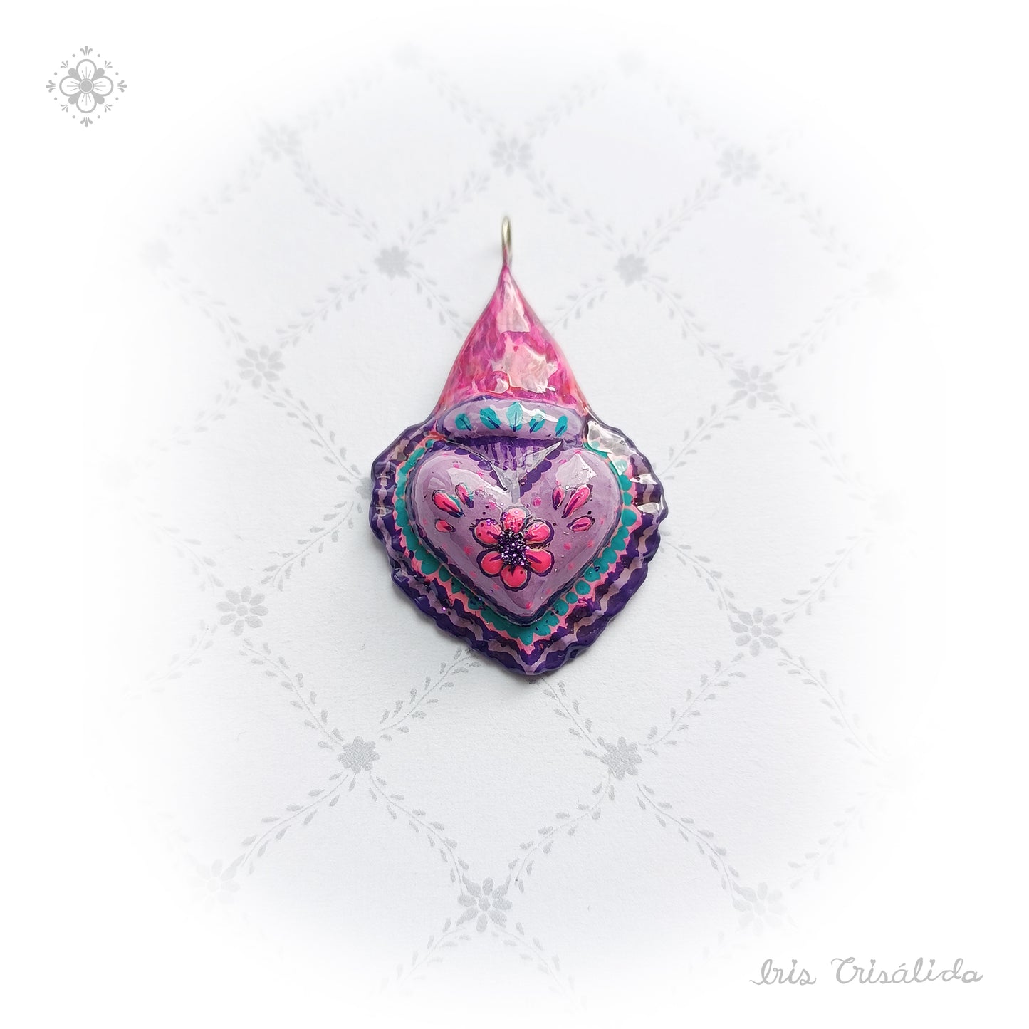 Burning Heart Pendant | Purple, pink & aqua