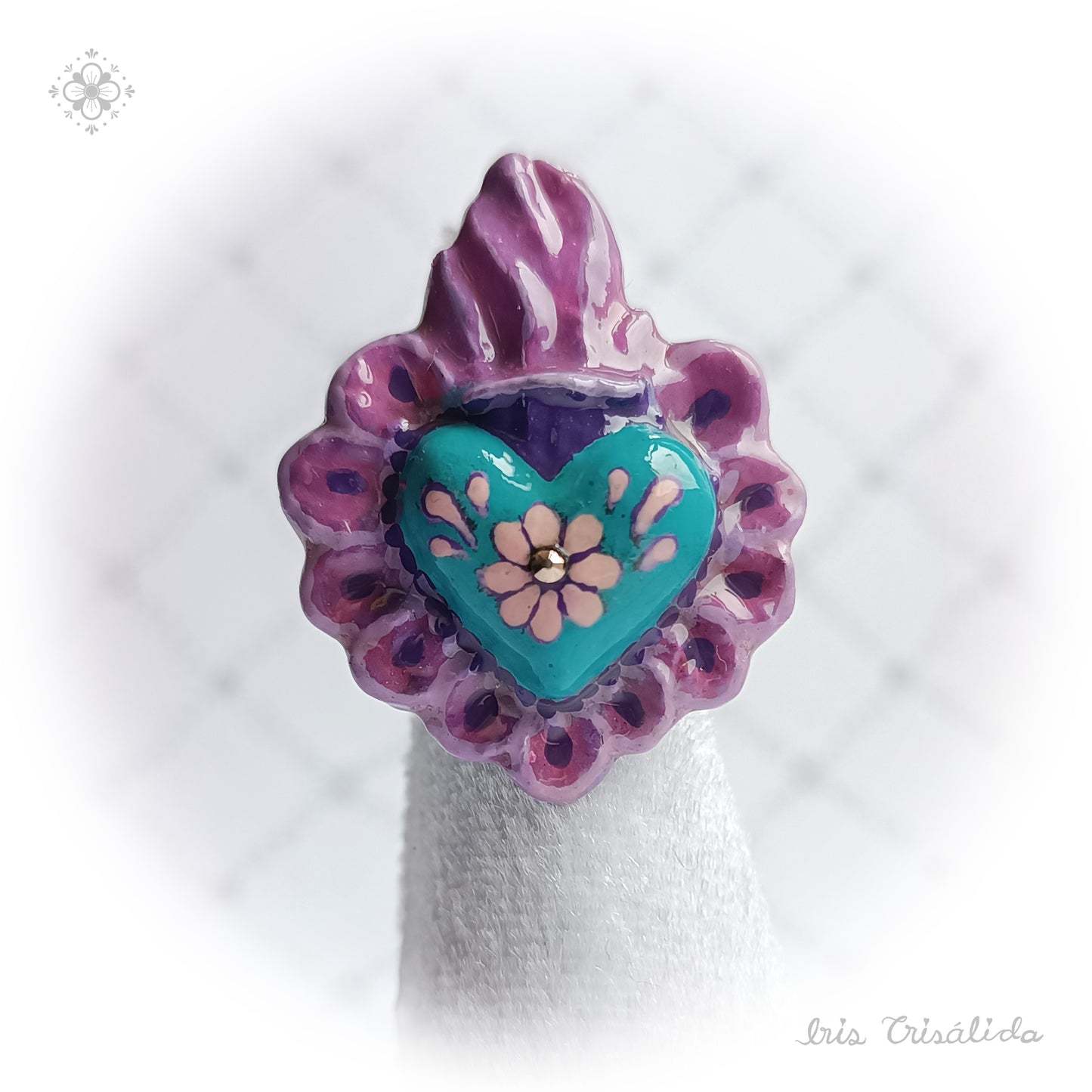 Aureal Heart Ring | Teal & mauve