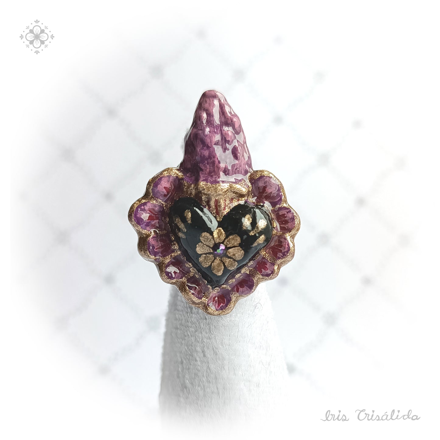 Aura Heart Ring | Black, mauve & gold