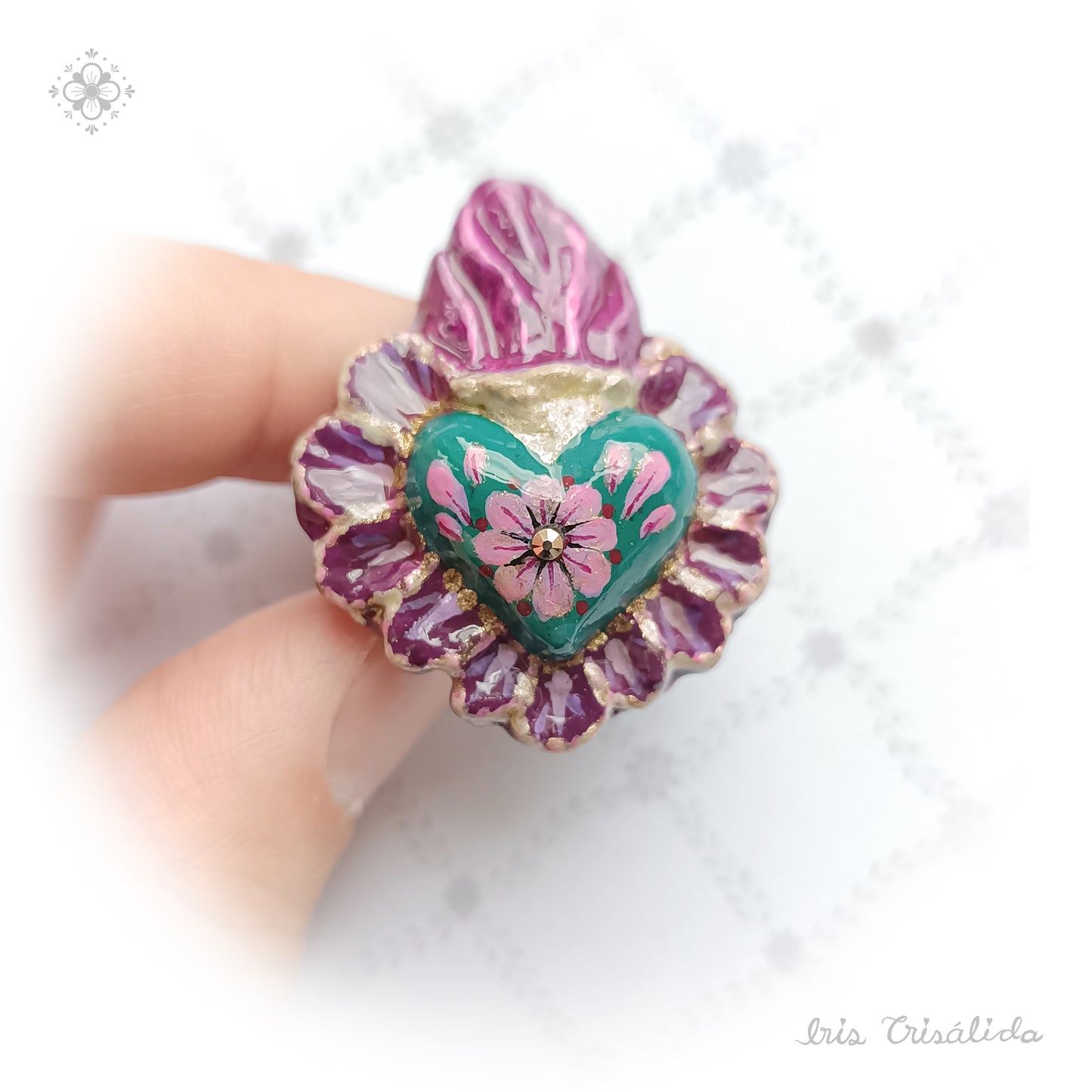 .Aureal Heart Ring | Green & purple