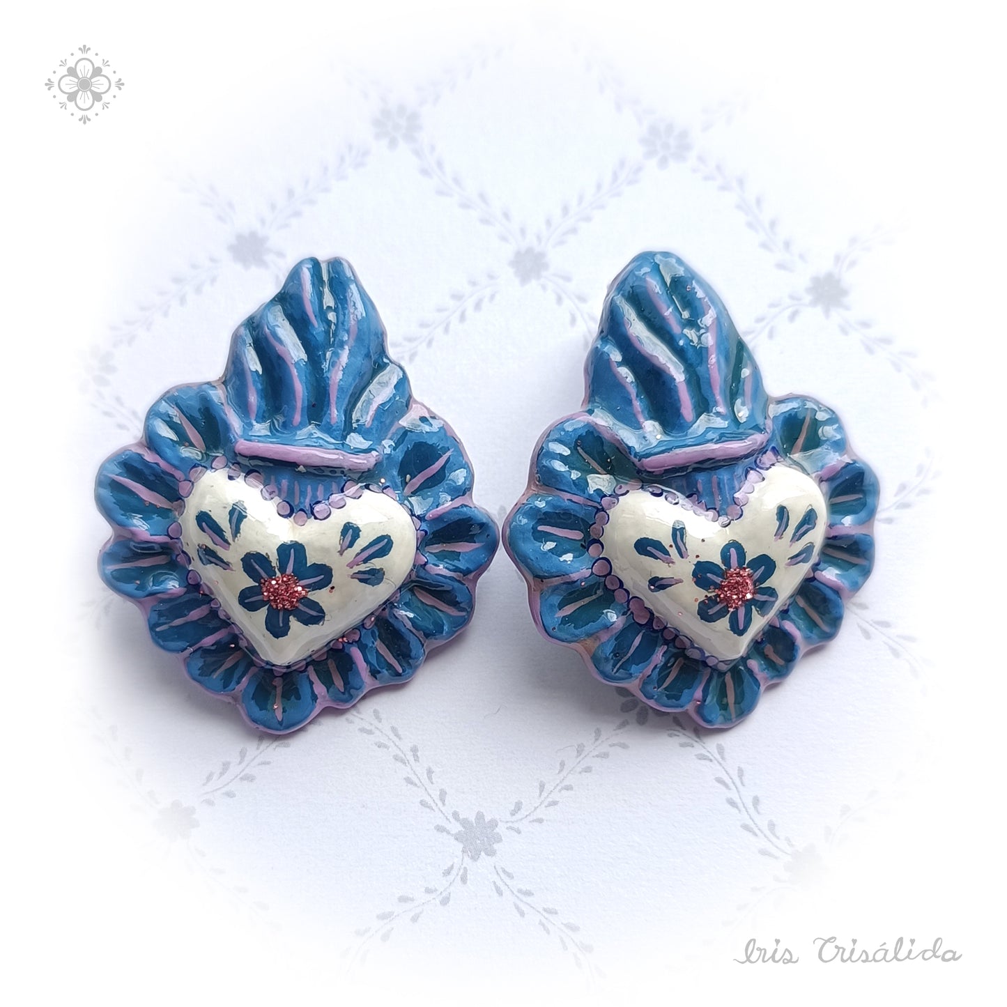 Aureal Heart Earrings | White & blue