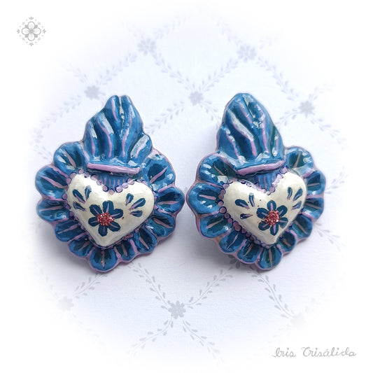 Aureal Heart Earrings | White & blue