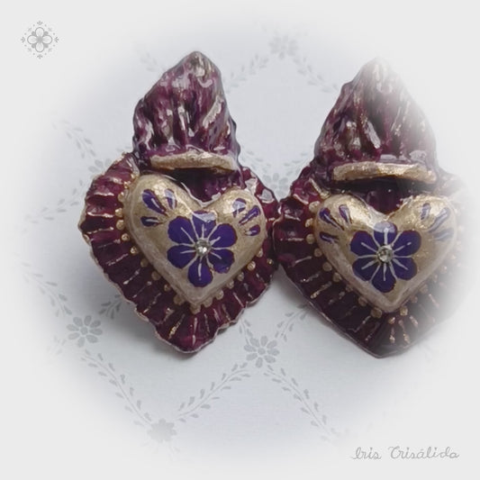 Burning Heart Earrings | Gold & Mauve