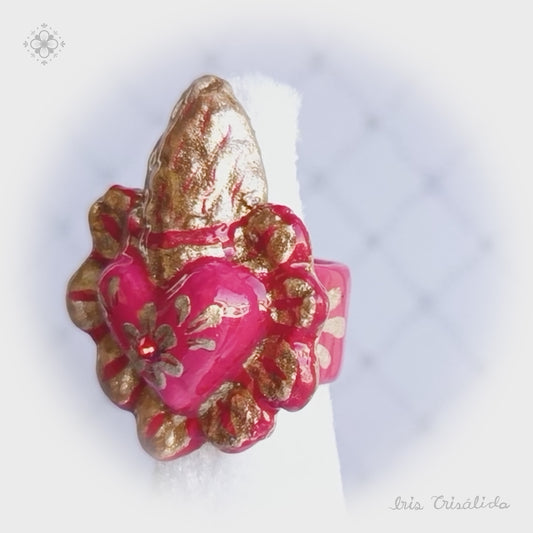 Aura Heart II Ring | Red & golden flame