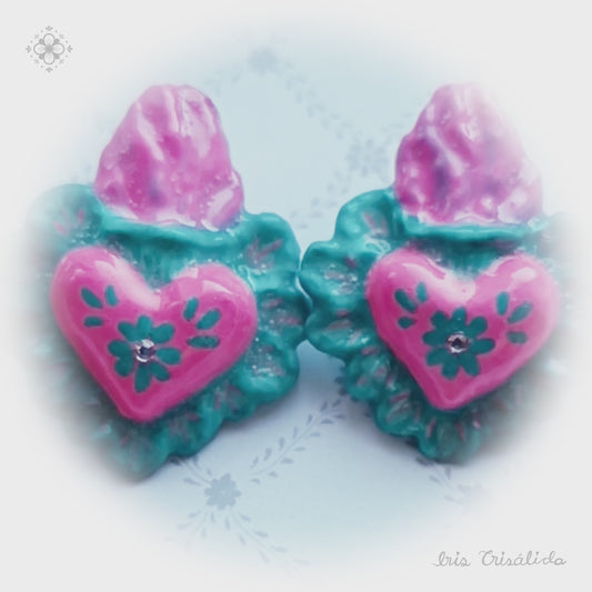 Aureal Heart Earrings | Magenta & turquoise