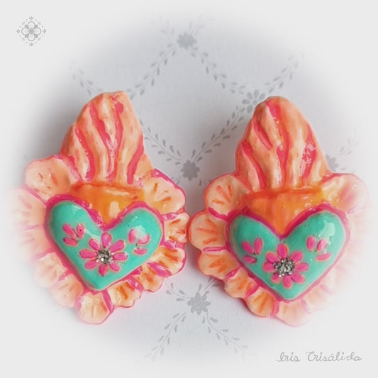 Aureal Heart Earrings | Turquoise & orange