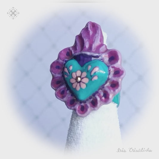 Aureal Heart Ring | Teal & mauve