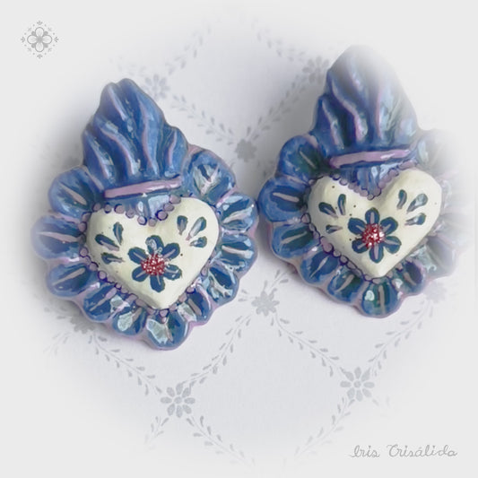 Aureal Heart Earrings | White & blue